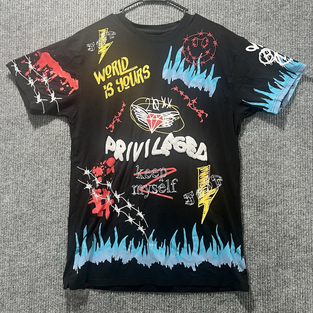 Vtg Bleecker & Mercer Drip Graffiti Street Privileged Athleisure T-Shirt XL Blk